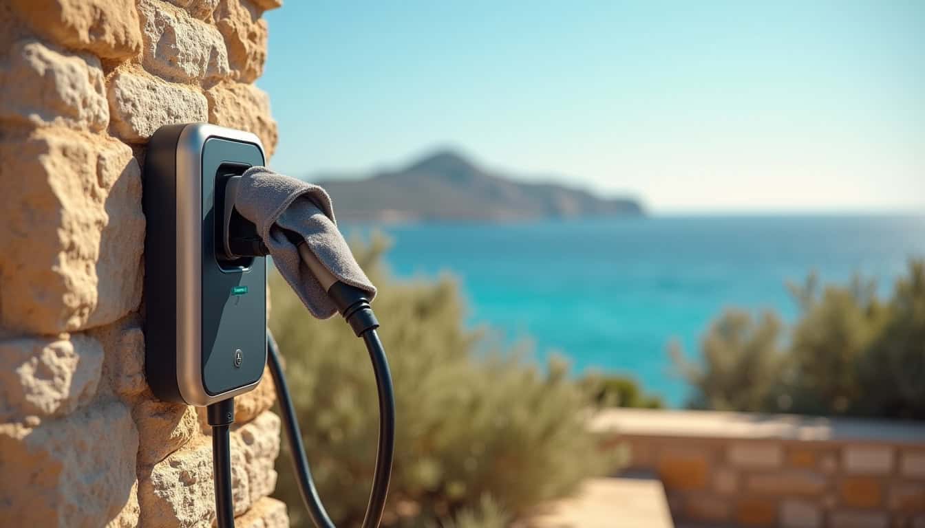 Entretien et nettoyage d'une borne de recharge électrique installée à l'extérieur à Bonifacio