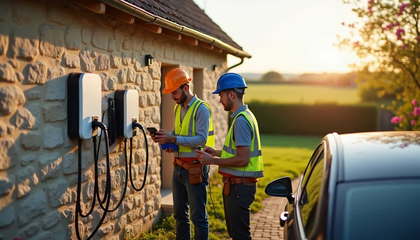 Équipe Dellière Elec SAS en intervention à Foissiat pour l'installation d'une borne électrique