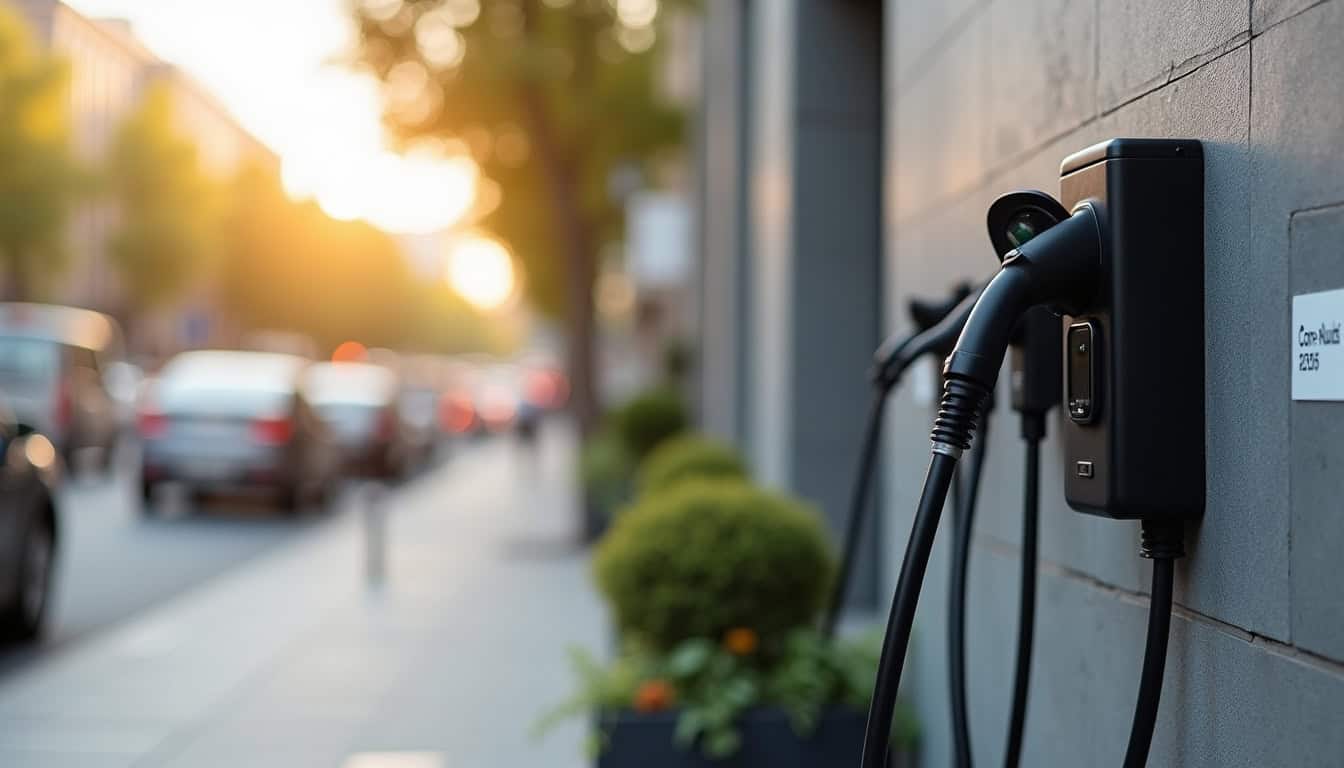 Équipement moderne pour la recharge de voiture électrique en milieu urbain