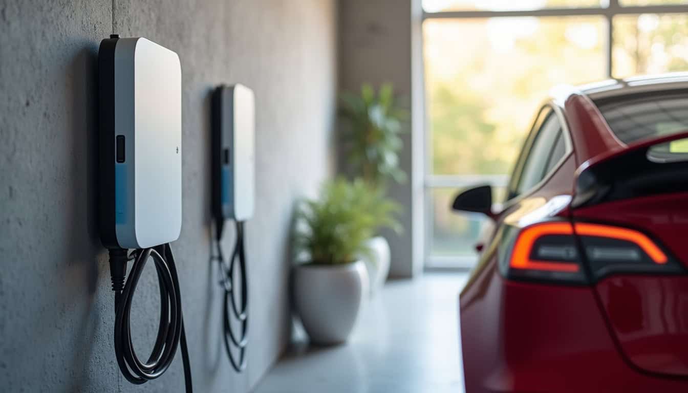 Exemple de borne de recharge installée dans un garage à Fleury-les-Aubrais