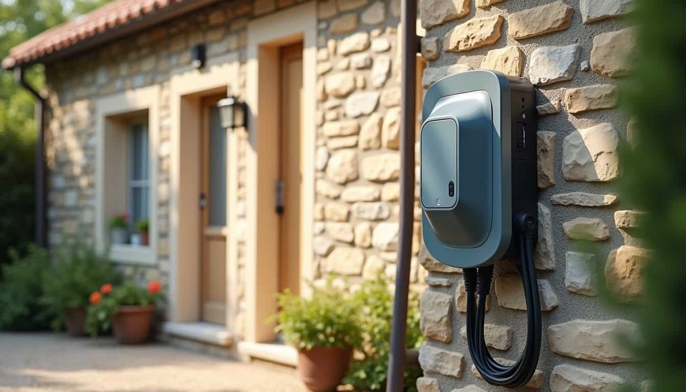 Exemples de bornes de recharge murales et prises renforcées installées à Montfaucon
