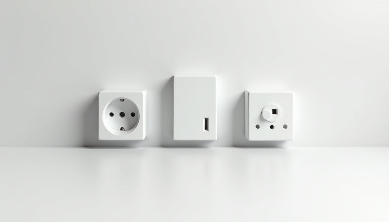 Illustration des différents types de bornes de recharge: prise renforcée, wallbox monophasée et triphasée