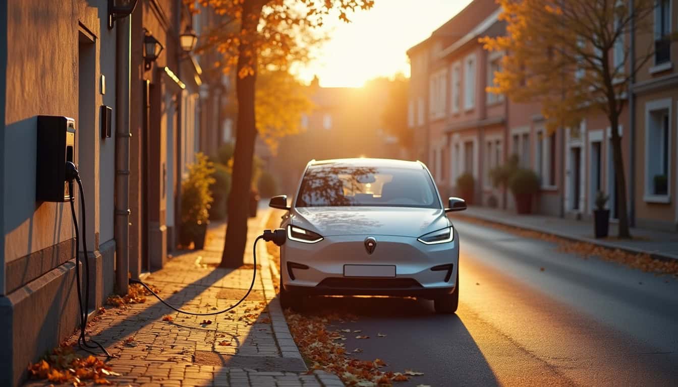 Illustration d'un véhicule électrique en train de se recharger dans une rue de Semécourt