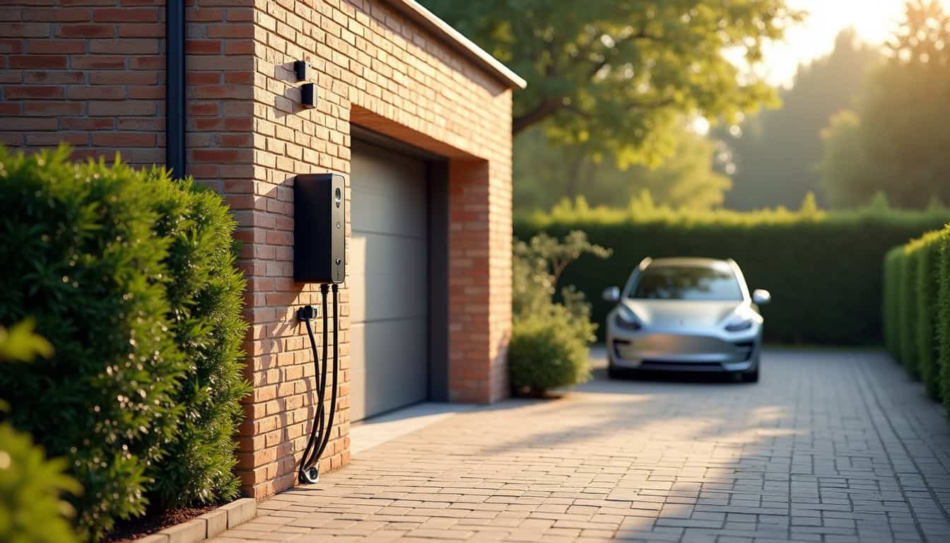 Illustration d'une borne de recharge installée près d'un garage dans une propriété à Neuilly-Saint-Front