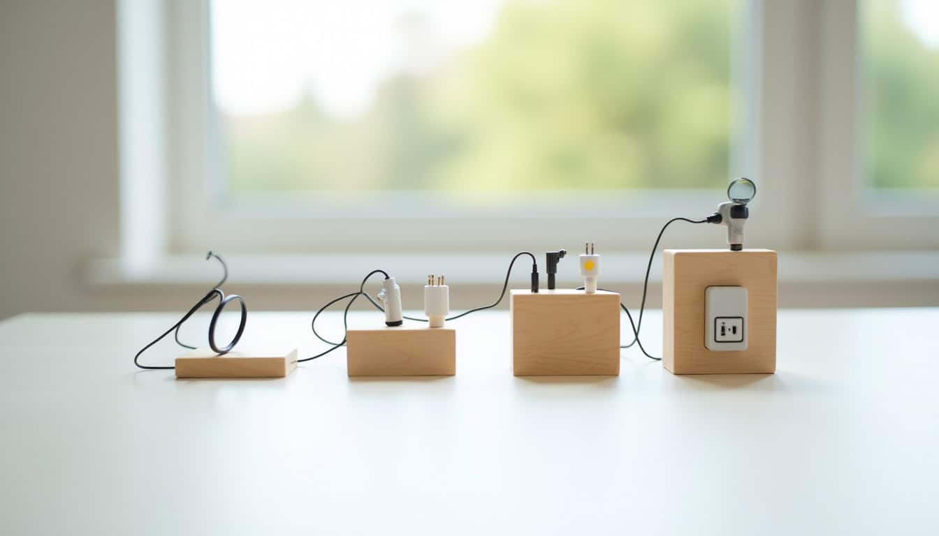 Infographie illustrant les étapes d'installation d'une borne de recharge: diagnostic, choix, pose, mise en service