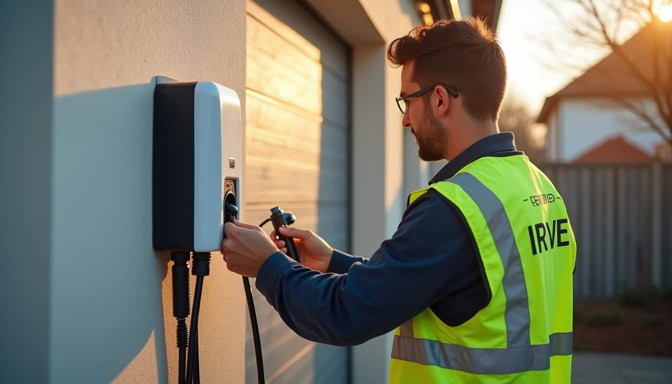 Installateur certifié IRVE en train d'installer une borne de recharge à Hombleux