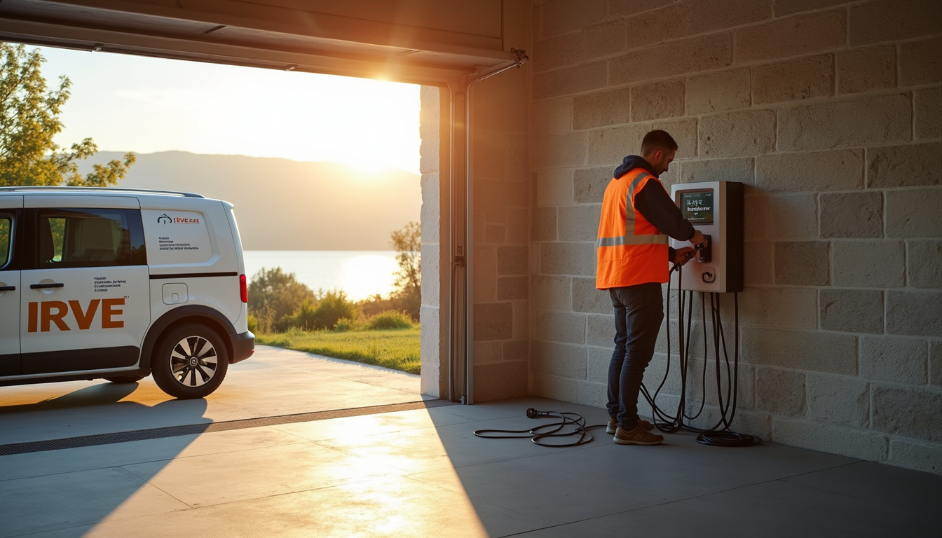 Installateur IRVE en train de poser une borne de recharge dans une maison à Veyrier-du-Lac