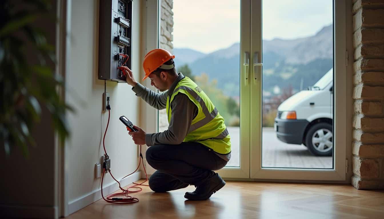 Installateur IRVE en train de réaliser un audit électrique à domicile à Macheren