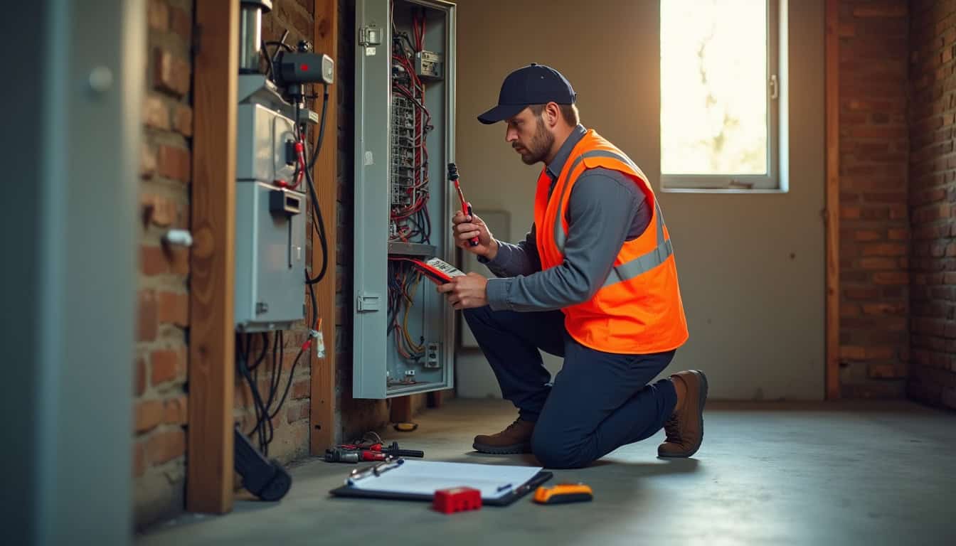 Installateur IRVE en train de réaliser un diagnostic électrique avant installation d