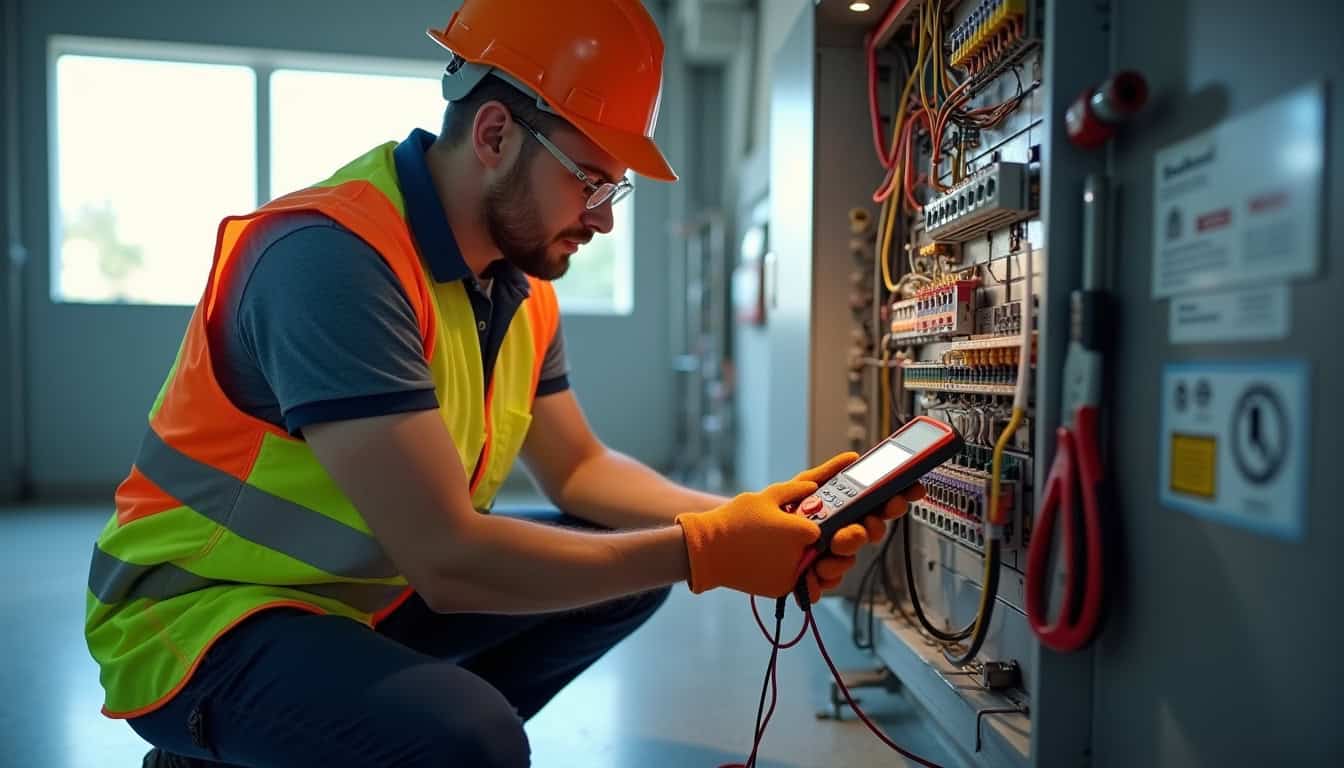 Installateur IRVE en train de vérifier le tableau électrique d