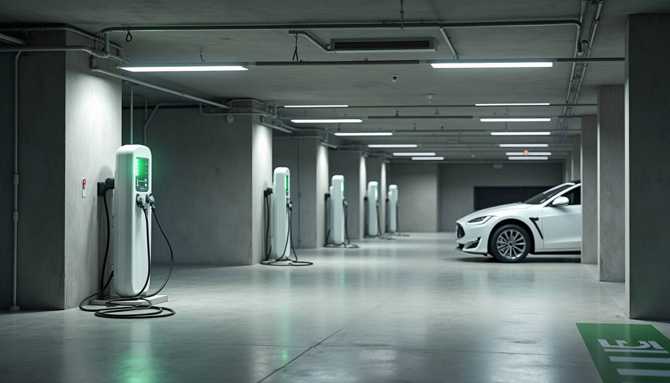 Installation de bornes de recharge électriques dans un parking d