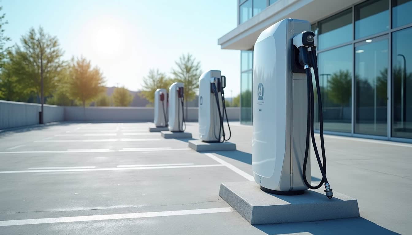 Installation de plusieurs bornes de recharge pour véhicules électriques dans un parking d'entreprise à Lédenon