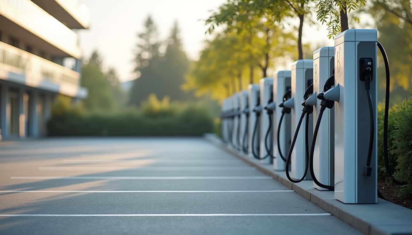 Installation de plusieurs bornes de recharge pour véhicules électriques dans un parking d'entreprise à Millery
