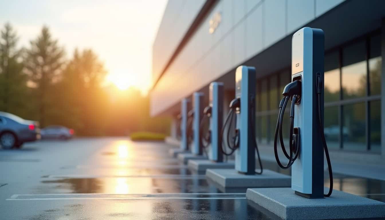 Installation de plusieurs bornes de recharge sur un parking d'entreprise à Cellieu