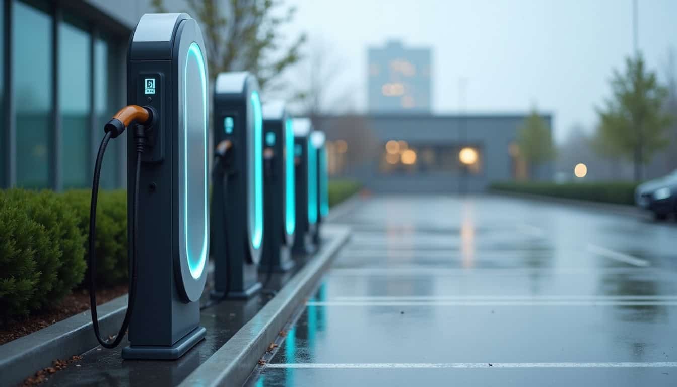 Installation de plusieurs bornes de recharge sur un parking d'entreprise à Laroin