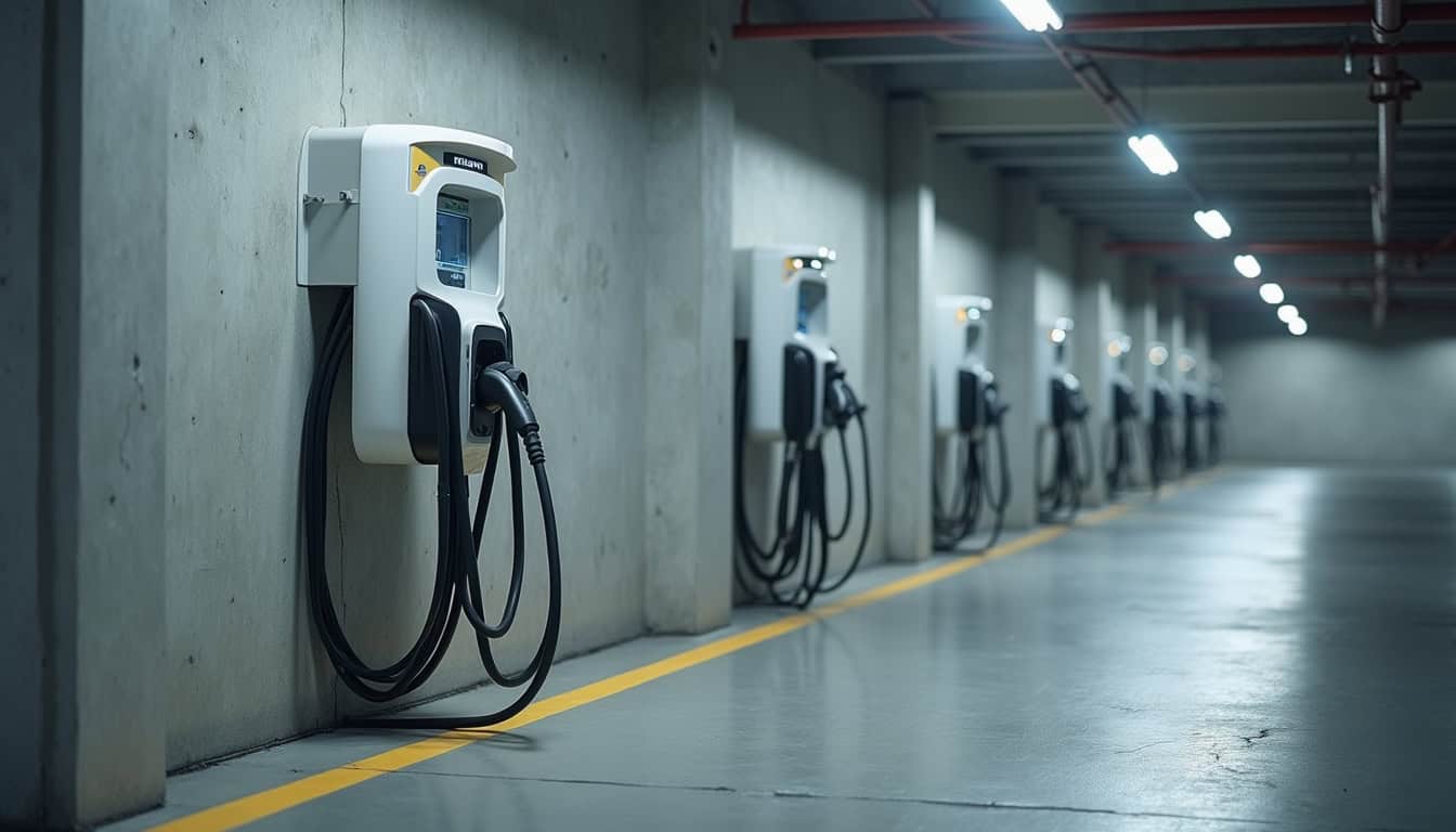 Installation de plusieurs bornes électriques dans un parking collectif à L'Étang-Salé