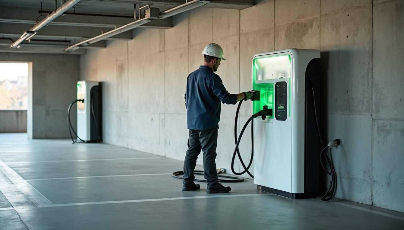 Installation d'une borne de recharge dans un parking de copropriété à Bégard