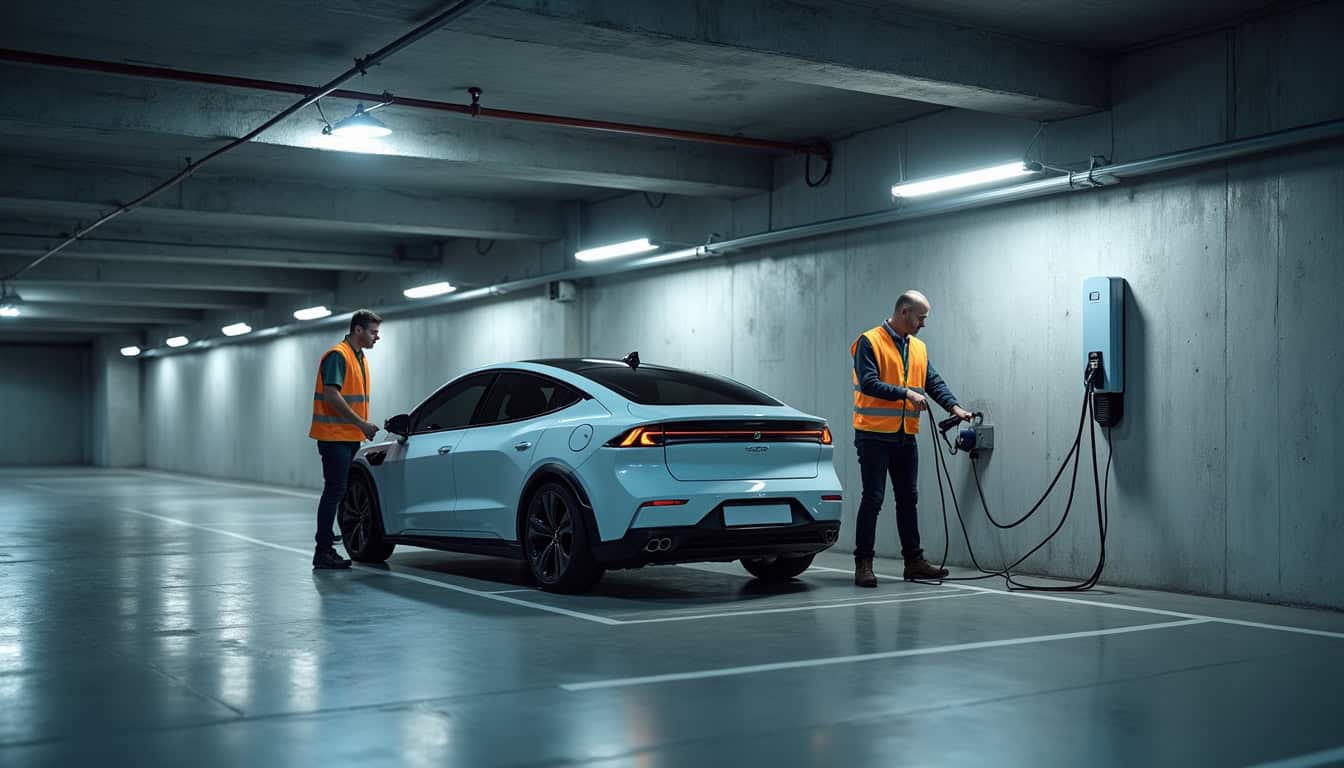 Installation d'une borne de recharge dans un parking de copropriété à Pecquencourt