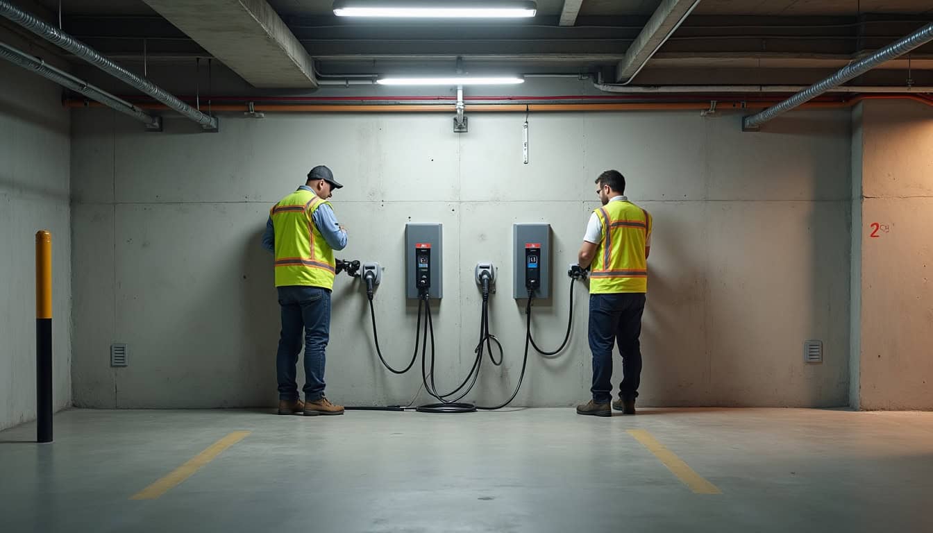 Installation d'une borne de recharge dans un parking d'immeuble à Ver-sur-Launette