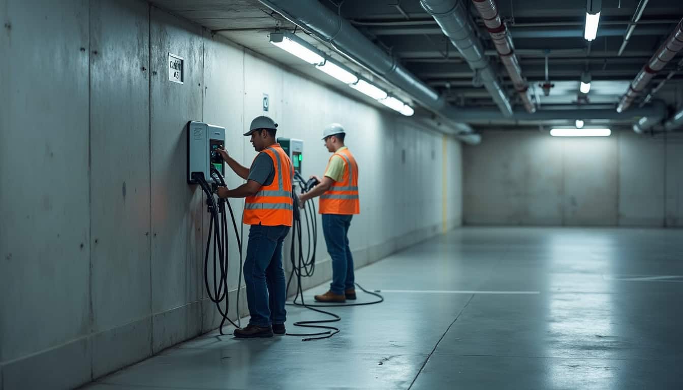 Installation d'une borne de recharge dans un parking souterrain de copropriété à Châtelaudren-Plouagat