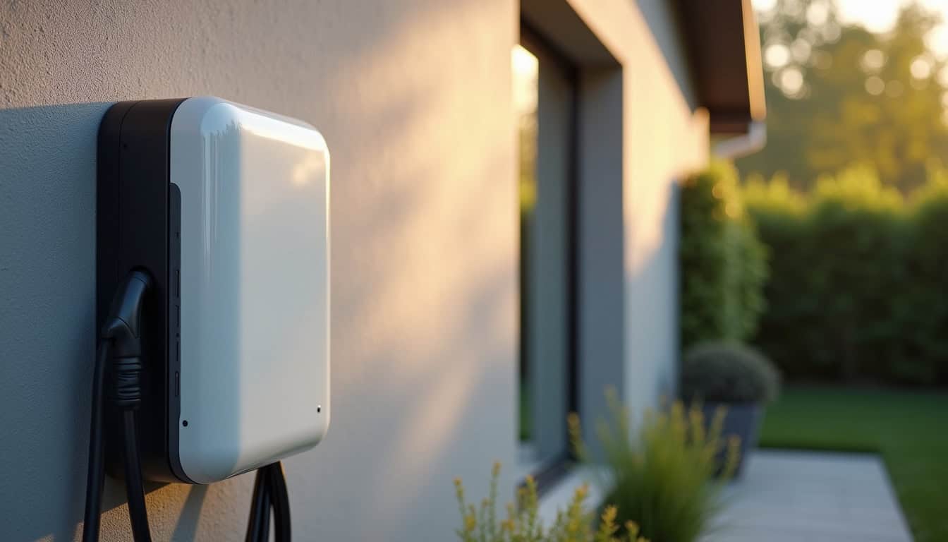 Installation d'une borne de recharge électrique à domicile à Lieu-Saint-Amand, vue d'une Wallbox fixée au mur extérieur d'une maison