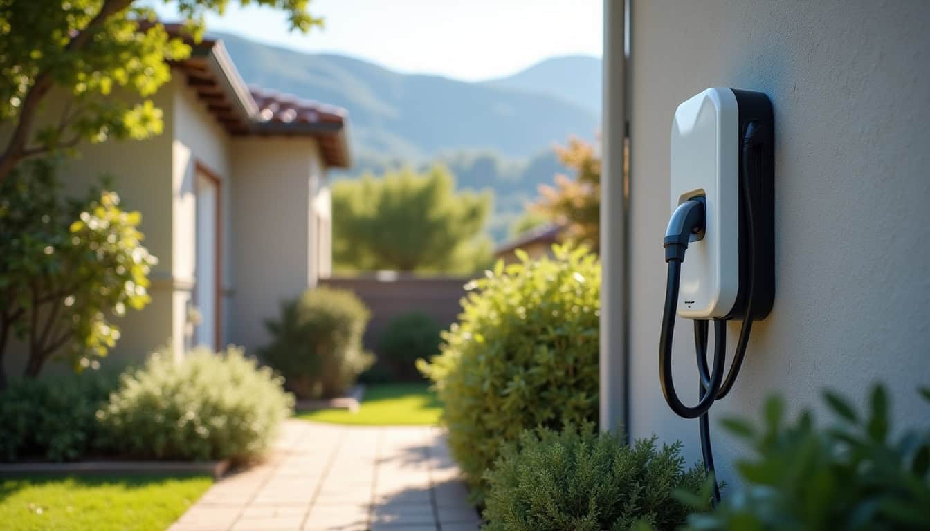 Installation d'une borne de recharge électrique à l'extérieur d'un pavillon à Bellegarde-Poussieu