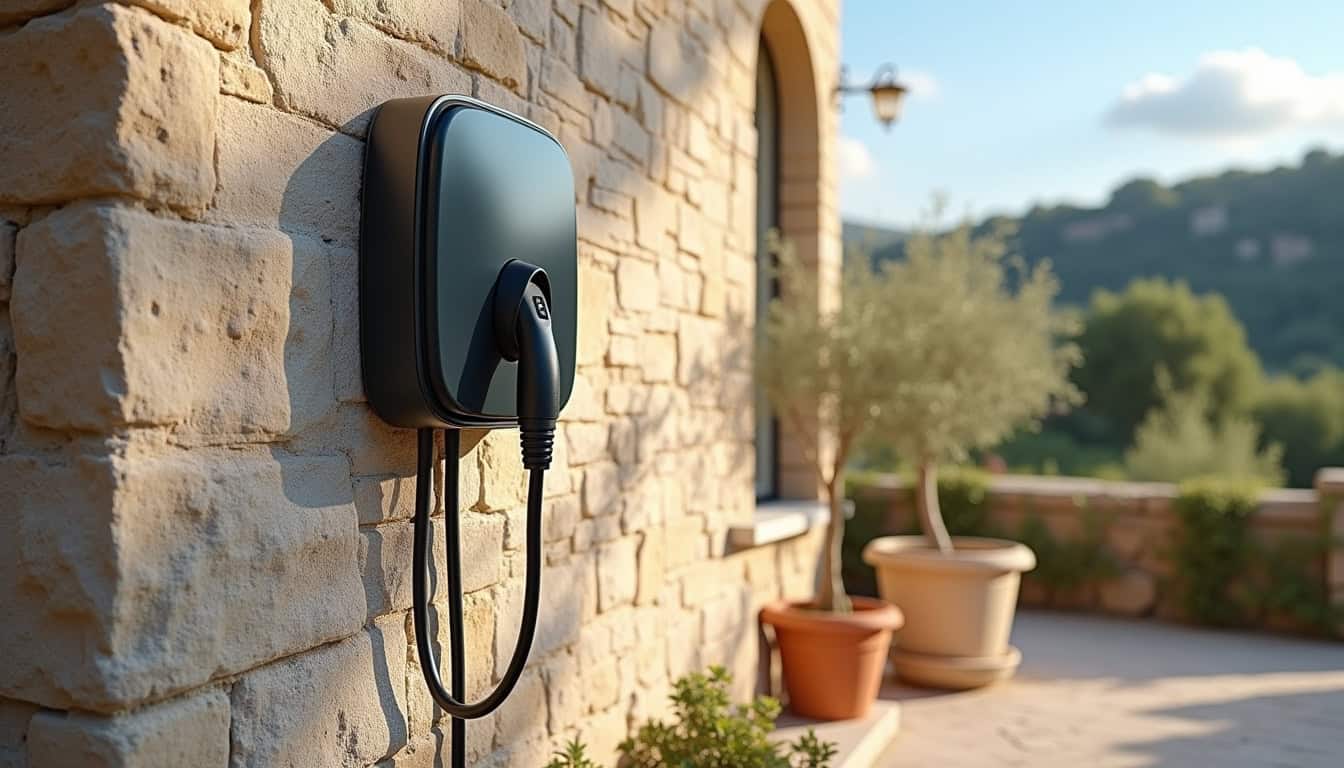 Installation d'une borne de recharge électrique à l'extérieur d'une maison à Aimargues