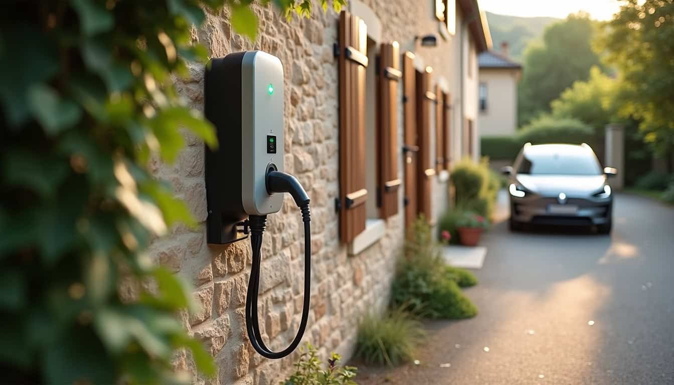 Installation d'une borne de recharge électrique à l'extérieur d'une maison à Châlus