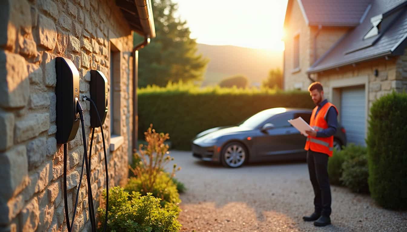 Installation d'une borne de recharge électrique à l'extérieur d'une maison à Coëtmieux