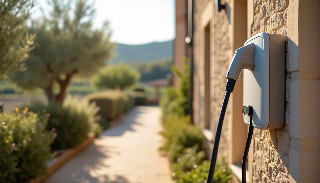 Installation d'une borne de recharge électrique à l'extérieur d'une maison à Fourques