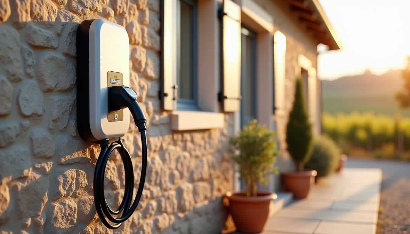 Installation d'une borne de recharge électrique à l'extérieur d'une maison à Ginestas