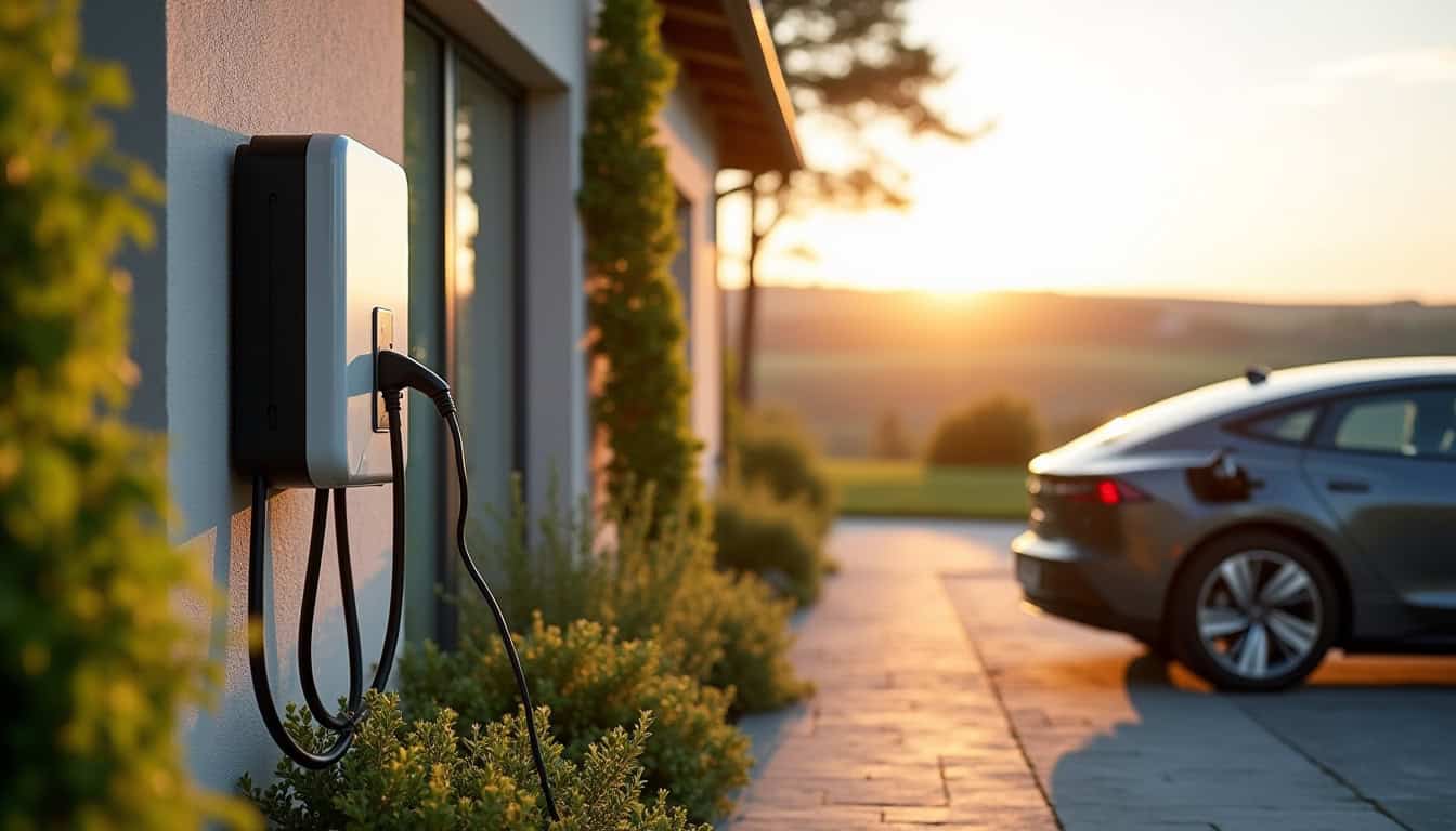 Installation d'une borne de recharge électrique à l'extérieur d'une maison à Plumelin