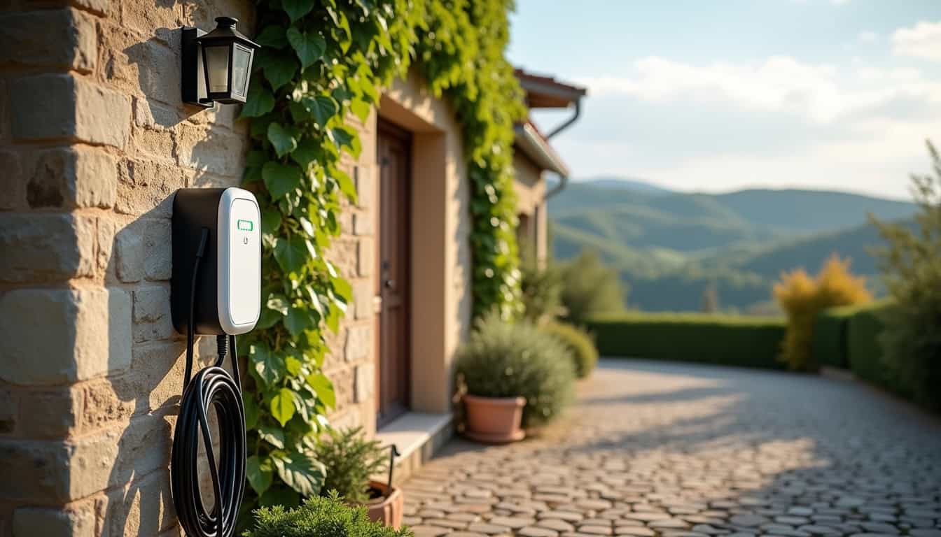 Installation d'une borne de recharge électrique à l'extérieur d'une maison à Roannes-Saint-Mary