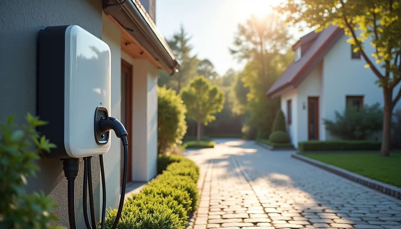 Installation d'une borne de recharge électrique à l'extérieur d'une maison à Saint-André-des-Eaux