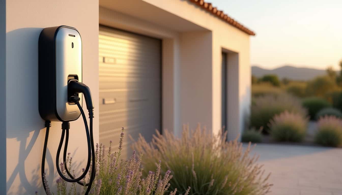 Installation d'une borne de recharge électrique à l'extérieur d'une maison à Saint-Cyprien