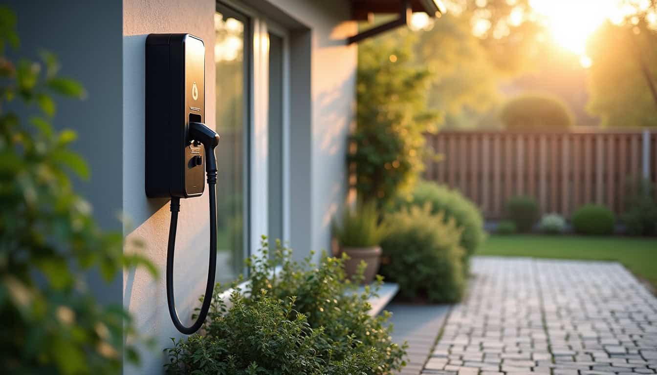 Installation d'une borne de recharge électrique à l'extérieur d'une maison à Saint-Symphorien-de-Lay