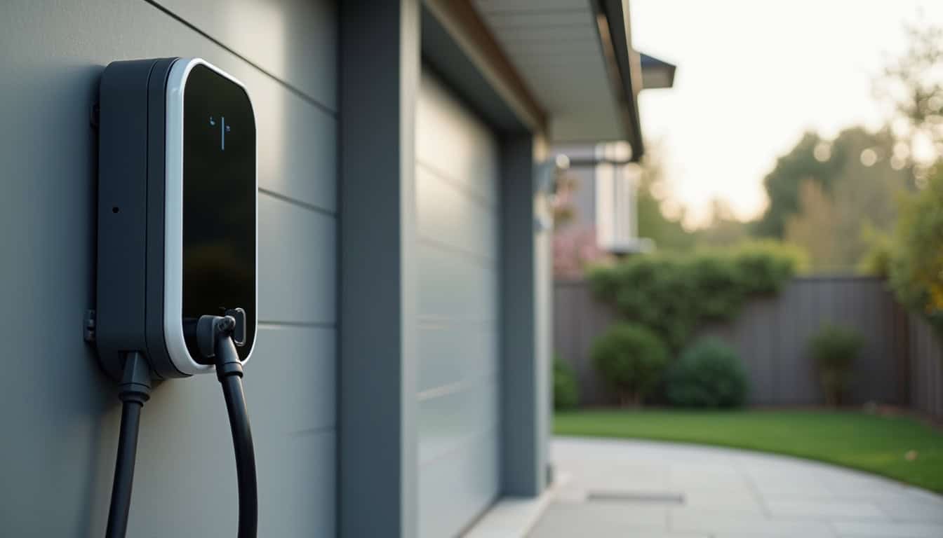 Installation d'une borne de recharge électrique à Liesse-Notre-Dame en extérieur, près d'un garage