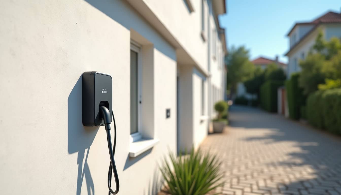 Installation d'une borne de recharge électrique au mur extérieur d'une maison individuelle