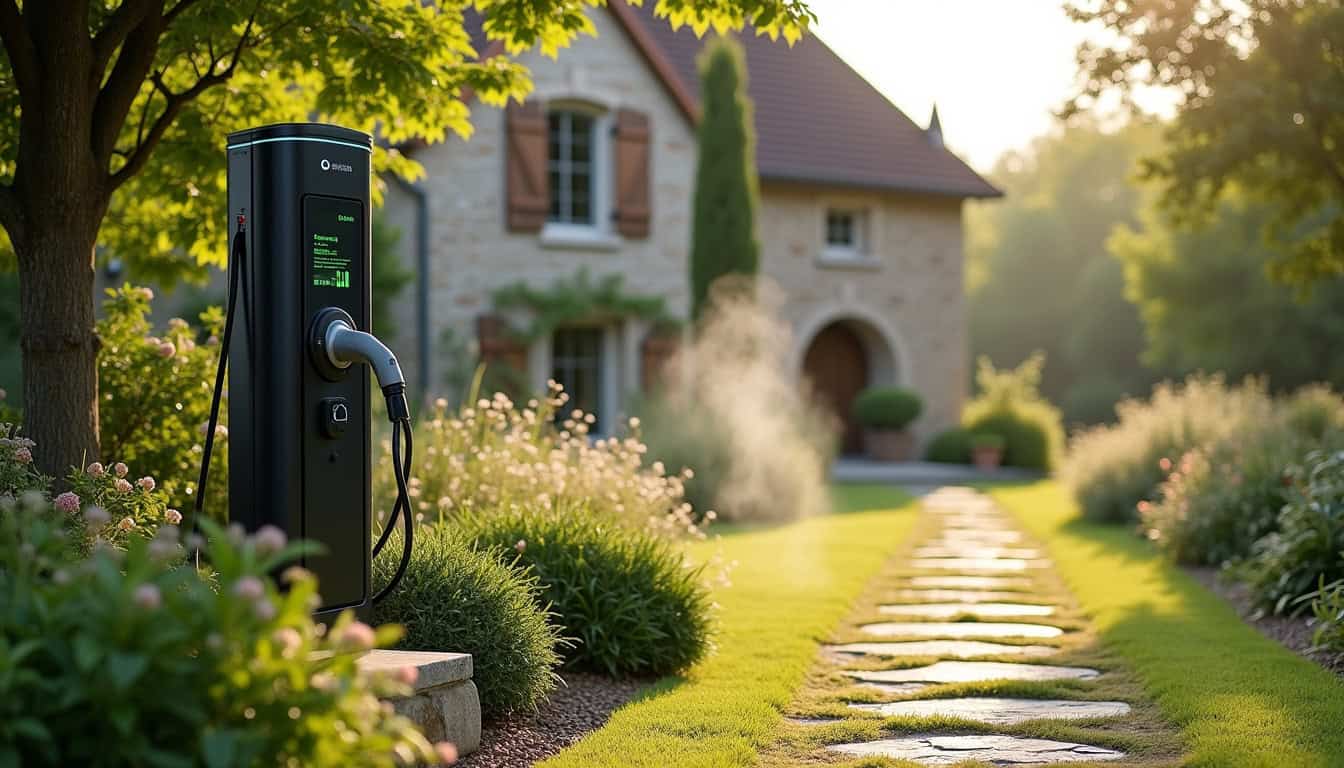Installation d'une borne de recharge électrique dans un jardin à Champeix