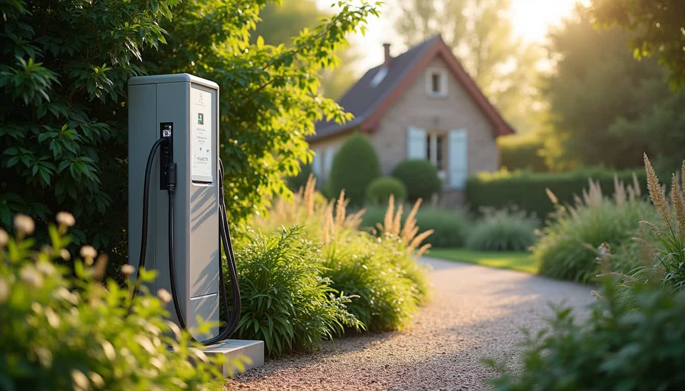 Installation d'une borne de recharge électrique dans un jardin à Hostun