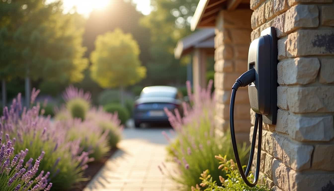Installation d'une borne de recharge électrique dans un jardin à Laussonne