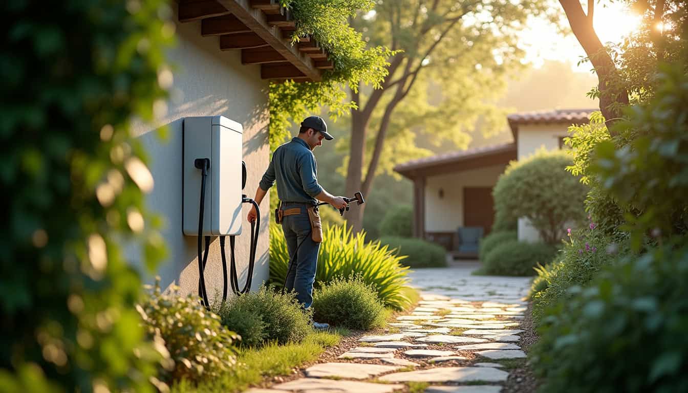 Installation d'une borne de recharge électrique dans un jardin à Locmiquélic