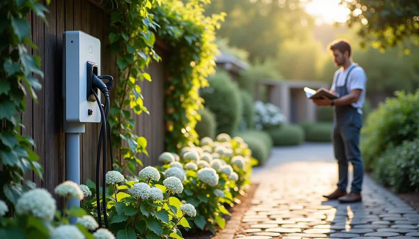 Installation d'une borne de recharge électrique dans un jardin à Saint-Sever