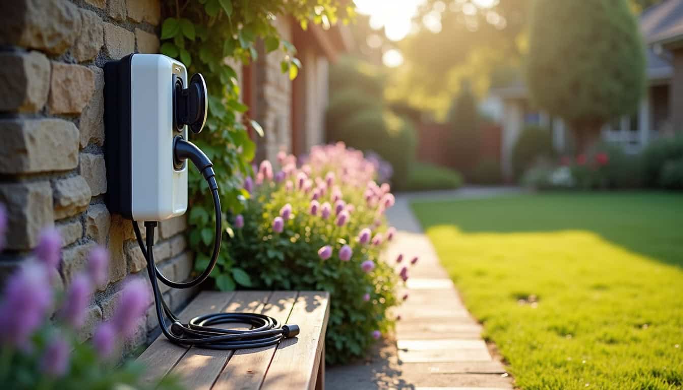 Installation d'une borne de recharge électrique dans un jardin à Saint-Sylvain