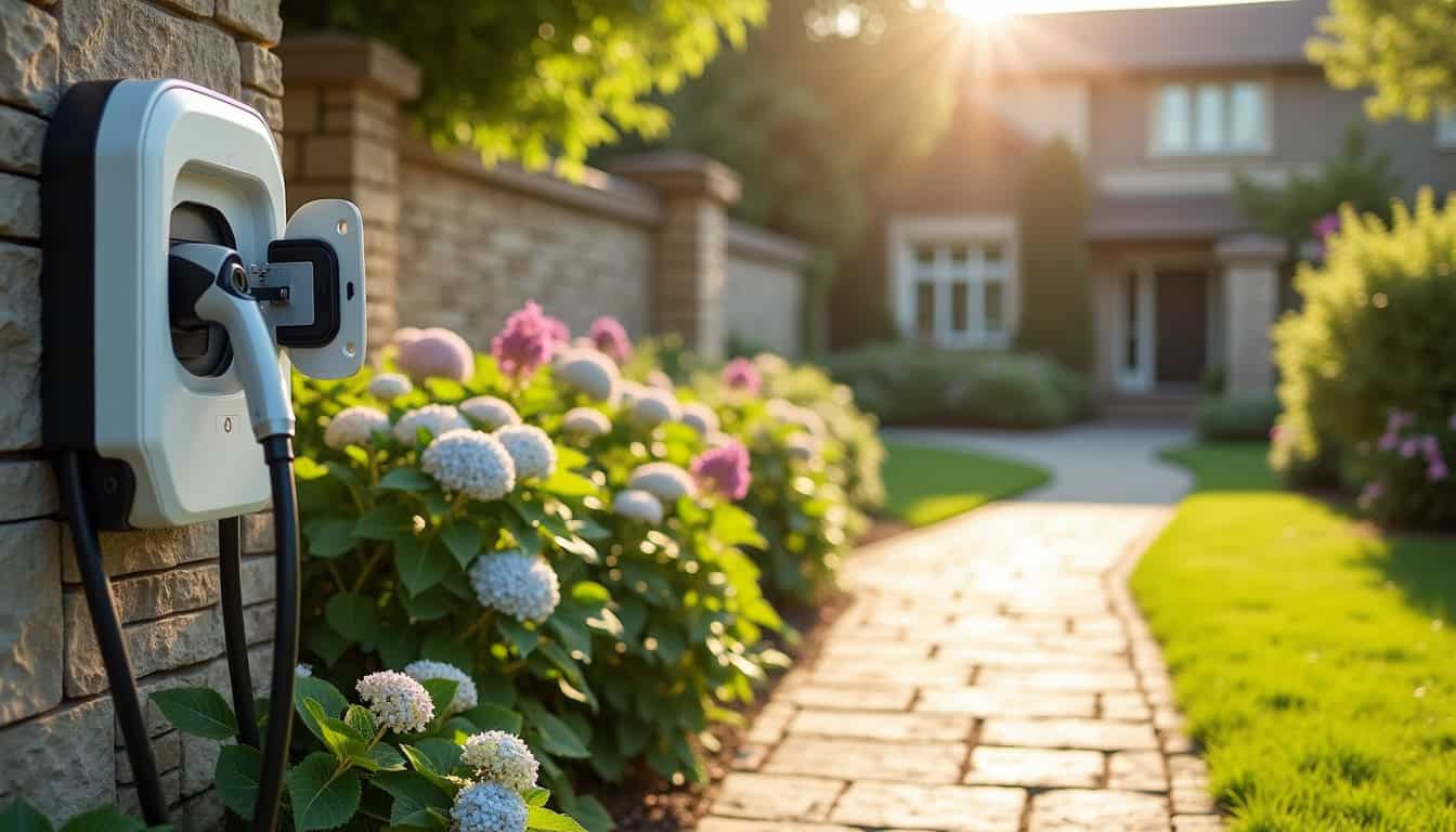 Installation d'une borne de recharge électrique dans un jardin de maison à Chançay
