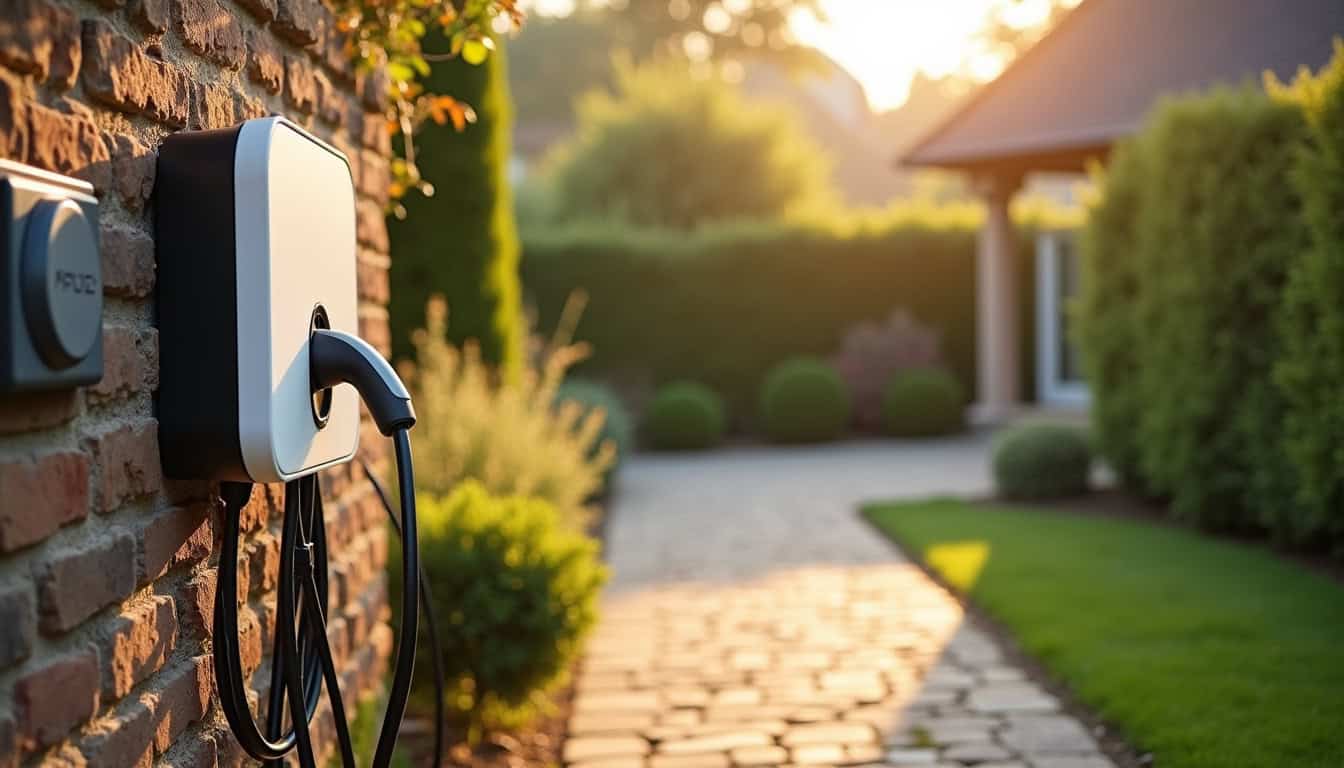 Installation d'une borne de recharge électrique dans un jardin de maison à Mary-sur-Marne