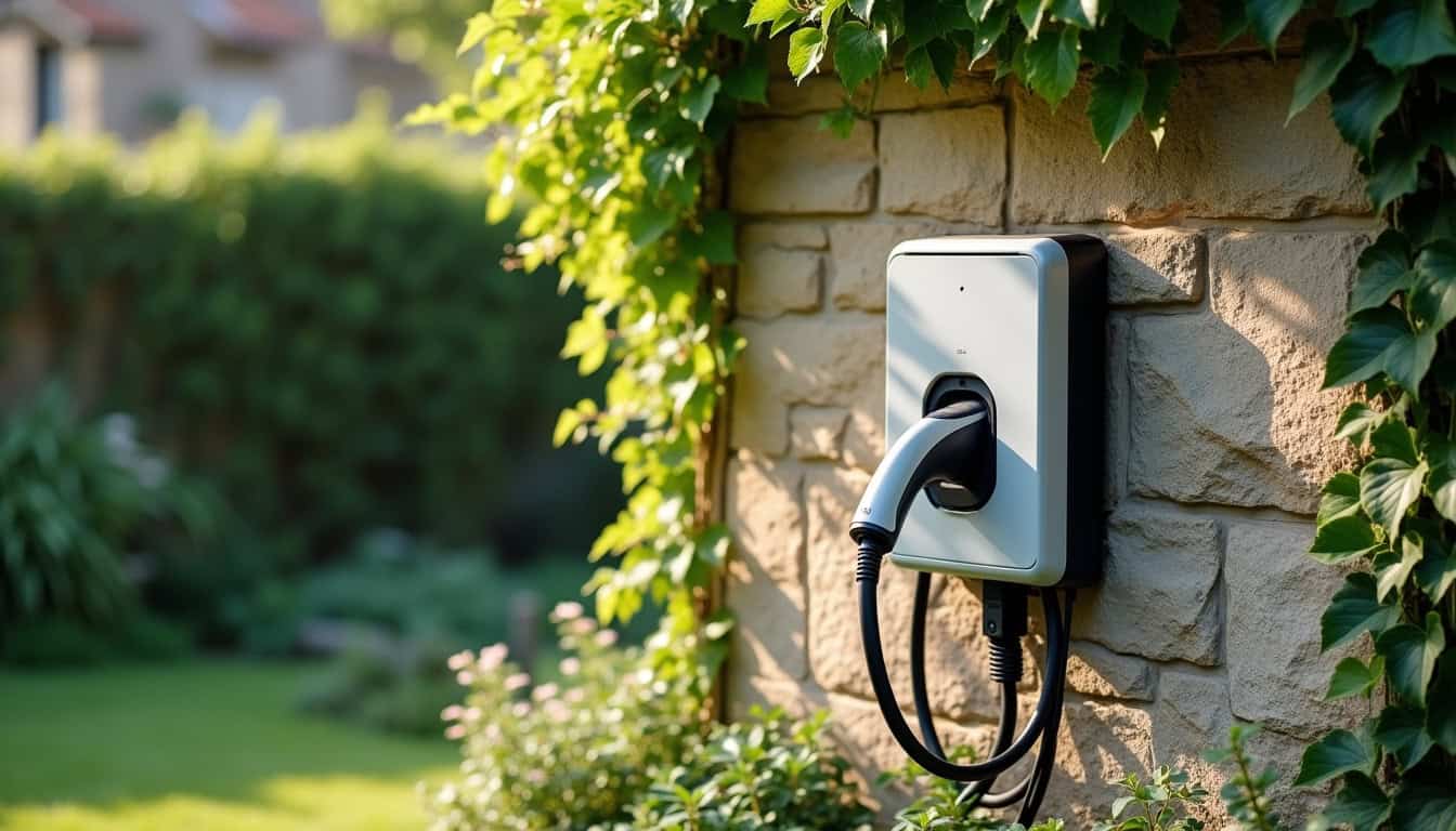 Installation d'une borne de recharge électrique dans un jardin extérieur à La Tessoualle