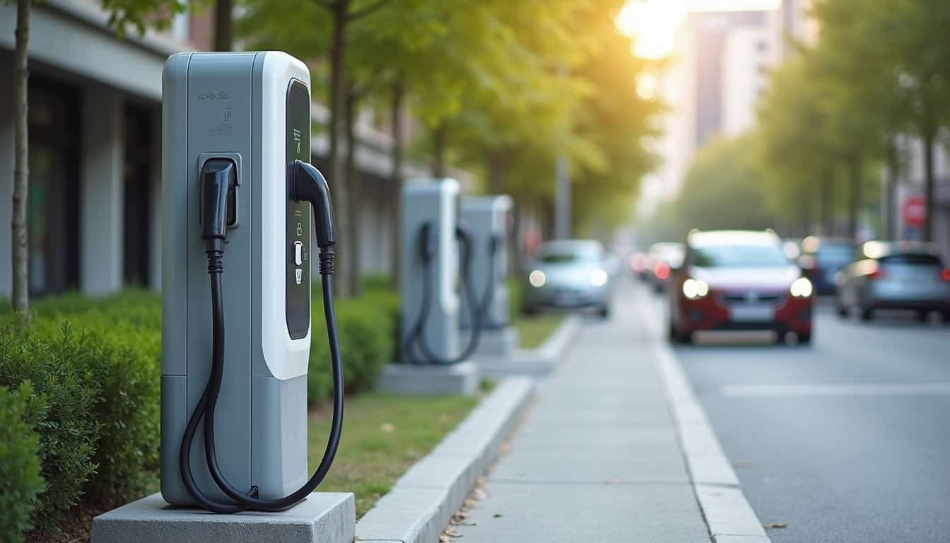 Installation d'une borne de recharge électrique dans une rue de Mexy, avec câbles protégés et boîtier étanche