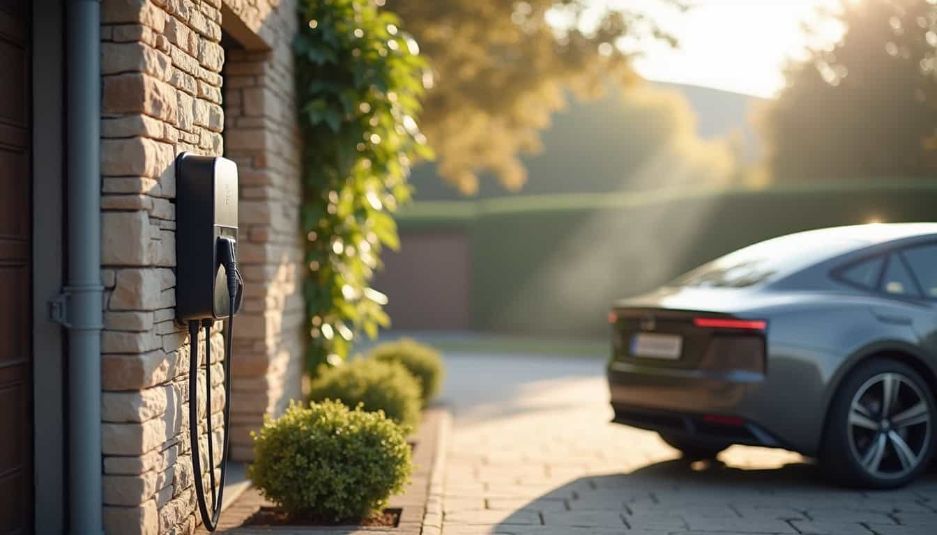 Installation d'une borne de recharge électrique devant un garage à Dardilly