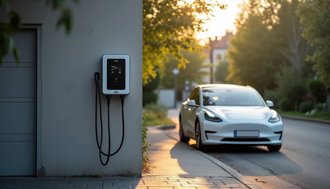 Installation d'une borne de recharge électrique devant un garage à Falck
